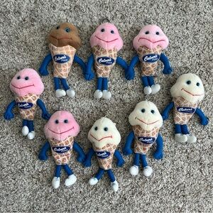 Lot 8 Culvers 2000 Scoopie‎ Keychain 6" Plush Strawberry Vanilla Chocolate Cone